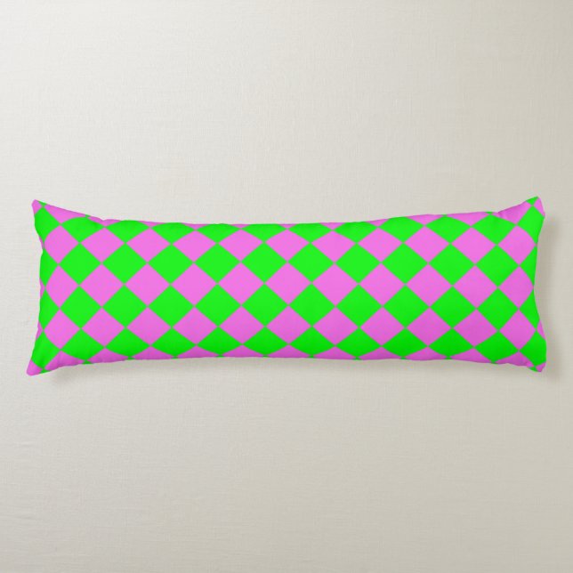 Pink Green Chequered Diamond Pattern  Body Pillow (Front)