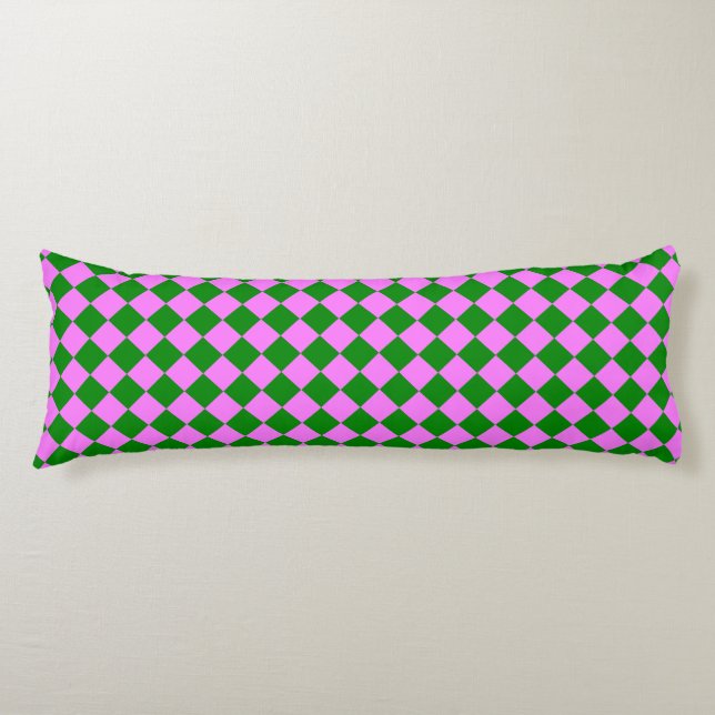 Pink Green Chequered Diamond Pattern Body Pillow (Front)