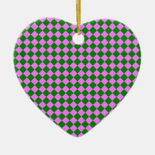 Pink Green Chequered Diamond Pattern Ceramic Ornament