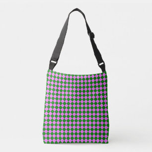 Pink Green Chequered Diamond Pattern Crossbody Bag
