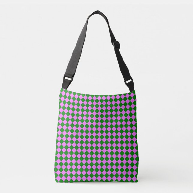 Pink Green Chequered Diamond Pattern Crossbody Bag (Front)