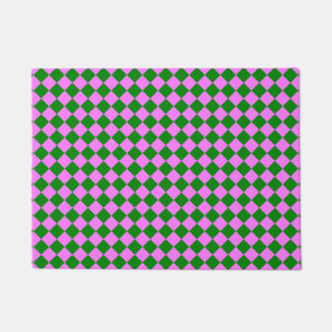 Pink Green Chequered Diamond Pattern Doormat