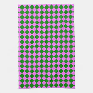 Pink Green Chequered Diamond Pattern Kitchen Towel