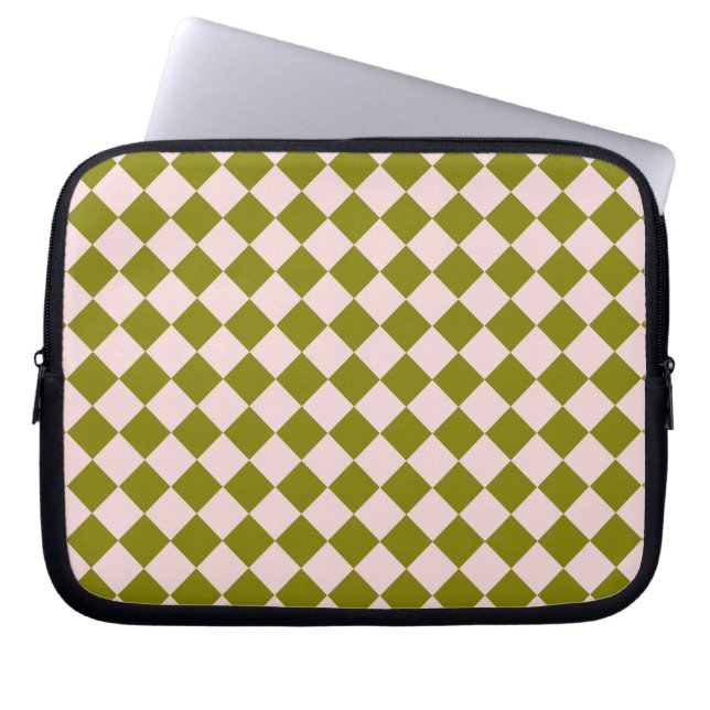 Pink Green Chequered Diamond Pattern Laptop Sleeve (Front)
