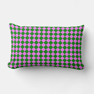 Pink Green Chequered Diamond Pattern Lumbar Pillow
