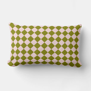 Pink Green Chequered Diamond Pattern  Lumbar Pillow