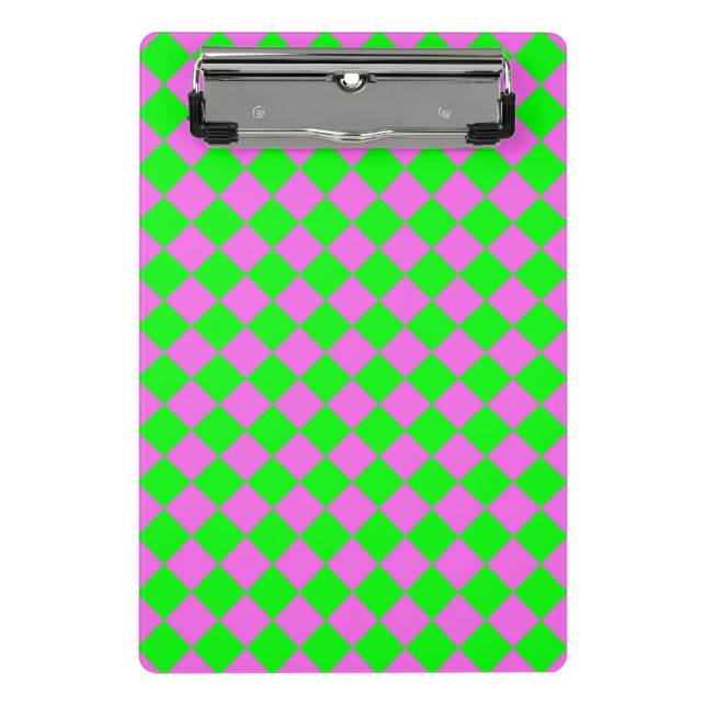 Pink Green Chequered Diamond Pattern  Mini Clipboard (Front)