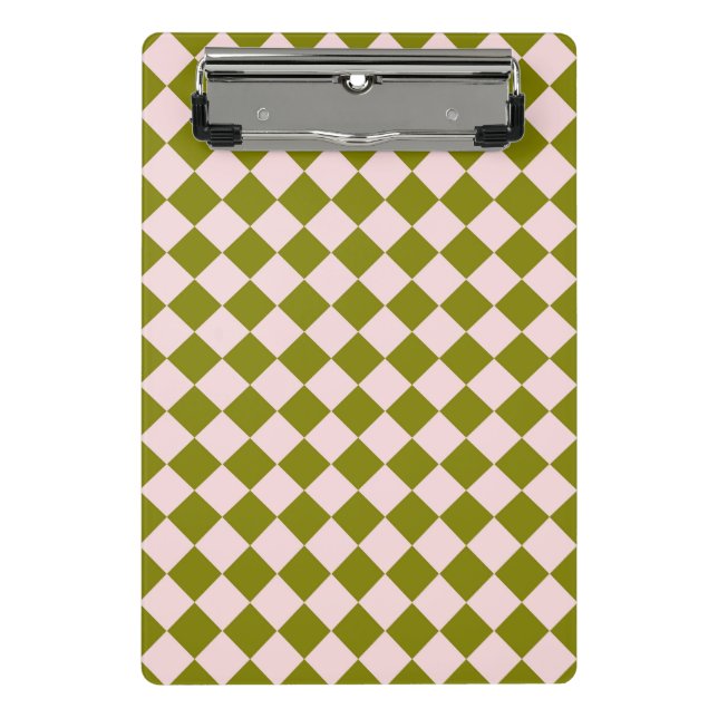 Pink Green Chequered Diamond Pattern  Mini Clipboard (Front)