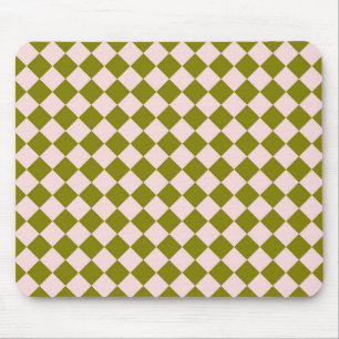 Pink Green Chequered Diamond Pattern  Mouse Pad