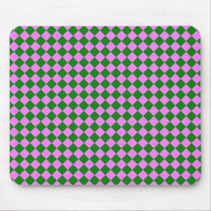 Pink Green Chequered Diamond Pattern Mouse Pad