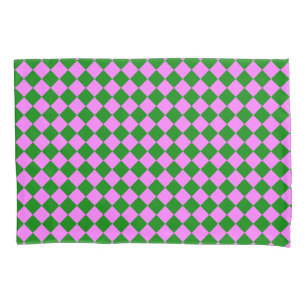 Pink Green Chequered Diamond Pattern Pillowcase