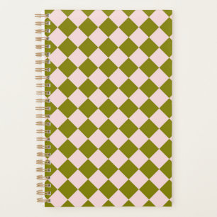 Pink Green Chequered Diamond Pattern Planner
