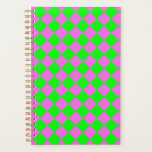 Pink Green Chequered Diamond Pattern Planner