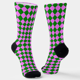 Pink Green Chequered Diamond Pattern Socks