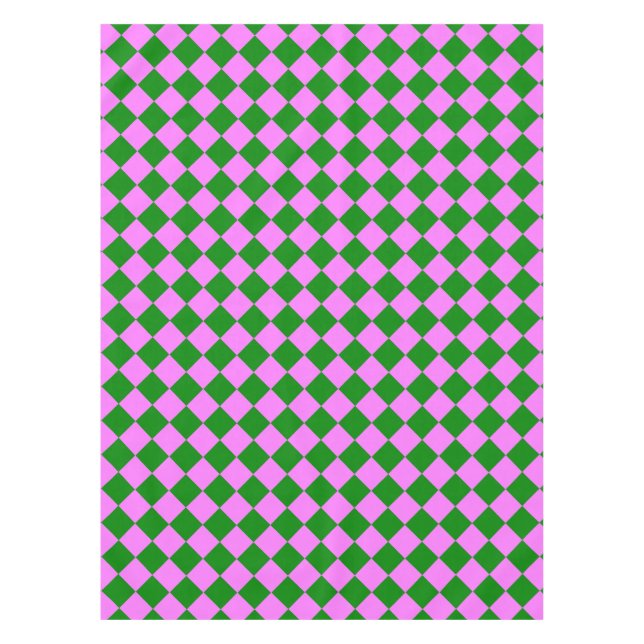 Pink Green Chequered Diamond Pattern Tablecloth (Front)