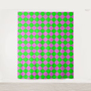 Pink Green Chequered Diamond Pattern  Tapestry