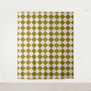 Pink Green Chequered Diamond Pattern  Tapestry