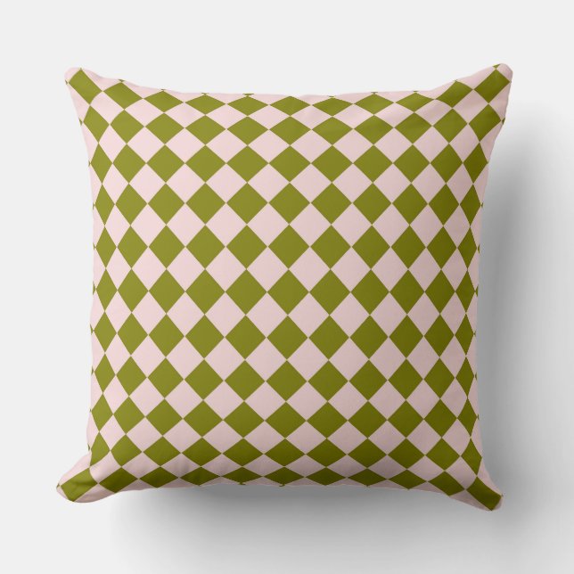 Pink Green Chequered Diamond Pattern  Throw Pillow (Front)