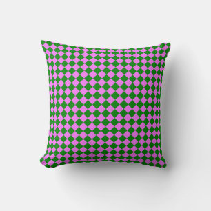 Pink Green Chequered Diamond Pattern Throw Pillow