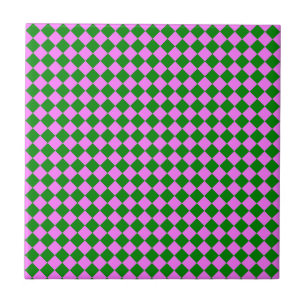 Pink Green Chequered Diamond Pattern Tile