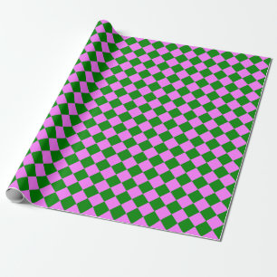 Pink Green Chequered Diamond Pattern Wrapping Paper