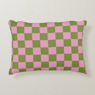 Pink Green Chequered Gingham Pattern Accent Pillow