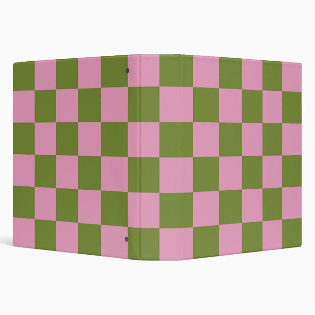 Pink Green Chequered Gingham Pattern Binder (Background)