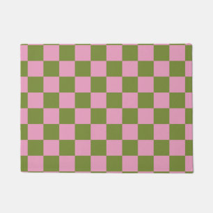 Pink Green Chequered Gingham Pattern Doormat