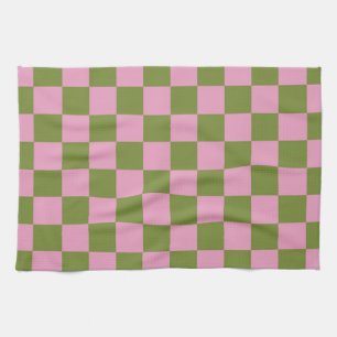 Pink Green Chequered Gingham Pattern Kitchen Towel