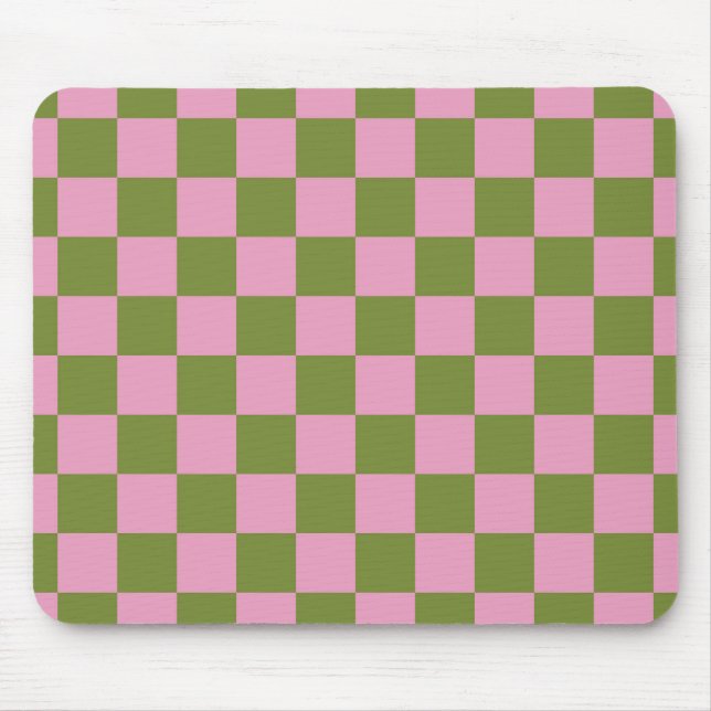 Pink Green Chequered Gingham Pattern Mouse Pad (Front)