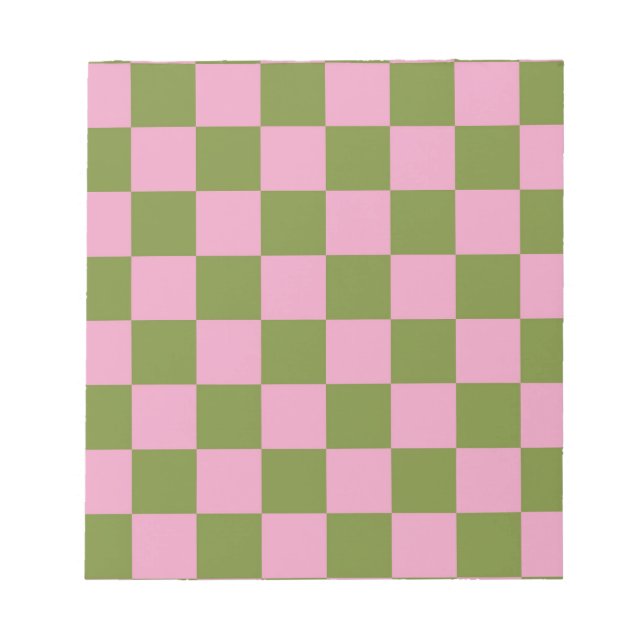 Pink Green Chequered Gingham Pattern Notepad (Front)