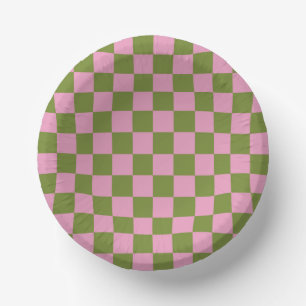 Pink Green Chequered Gingham Pattern Paper Plate