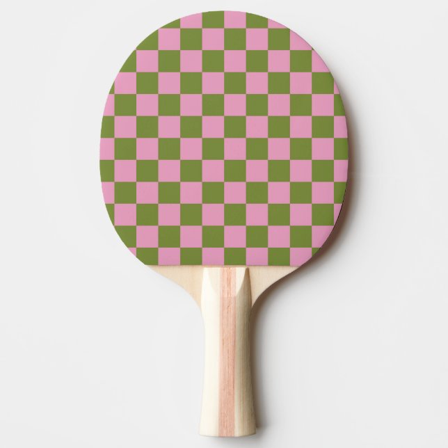 Pink Green Chequered Gingham Pattern Ping Pong Paddle (Front)