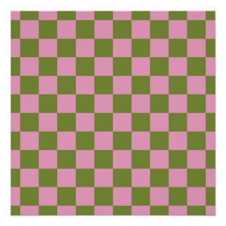 Pink Green Chequered Gingham Pattern Poster