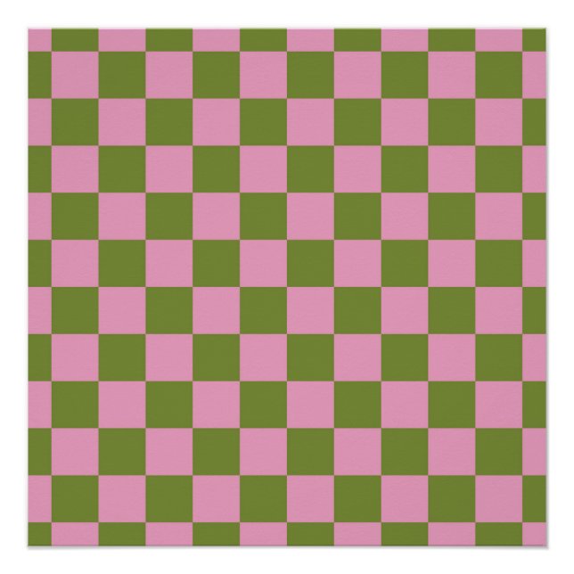 Pink Green Chequered Gingham Pattern Poster (Front)