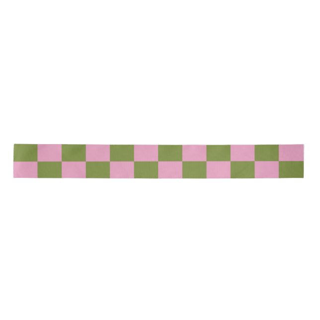 Pink Green Chequered Gingham Pattern Satin Ribbon (Front)