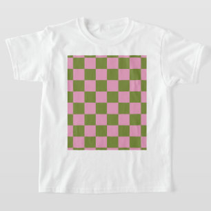 Pink Green Chequered Gingham Pattern T-Shirt
