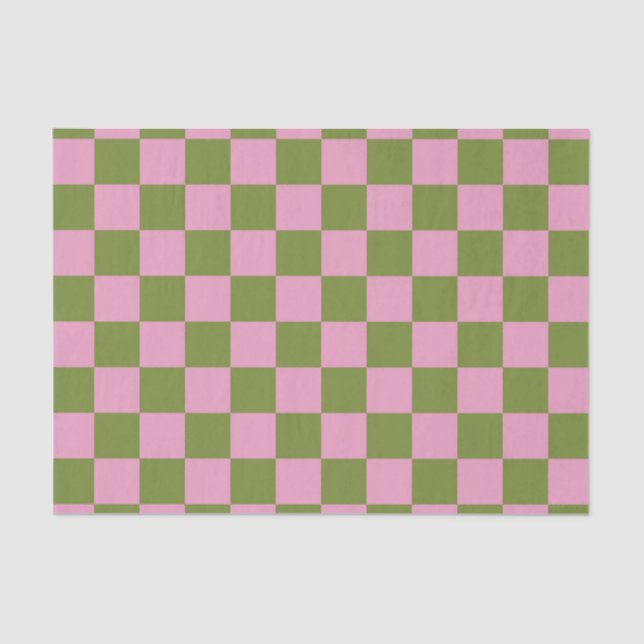 Pink Green Chequered Gingham Pattern Tissue Paper (Front)
