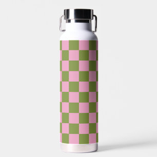 Pink Green Chequered Gingham Pattern Water Bottle