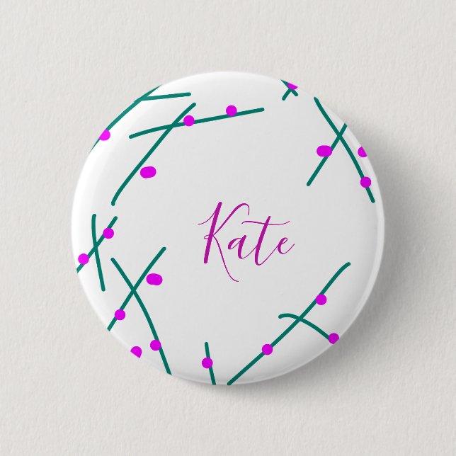 Pink green cherry tree name boho retro rustic bold 2 inch round button (Front)