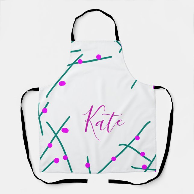 Pink green cherry tree name boho retro rustic bold apron (Front)