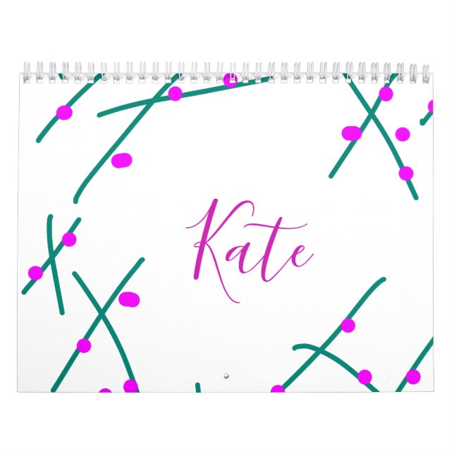 Pink green cherry tree name boho retro rustic bold calendar (Cover)