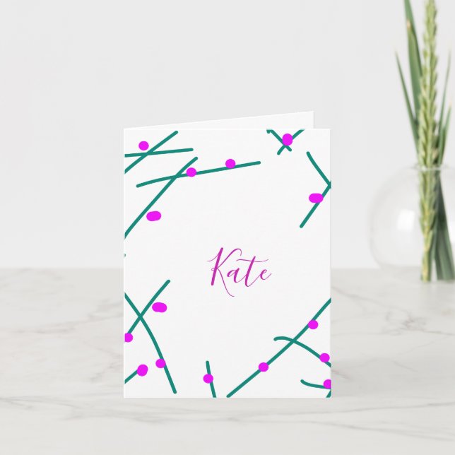 Pink green cherry tree name boho retro rustic bold card (Front)