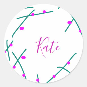 Pink green cherry tree name boho retro rustic bold classic round sticker