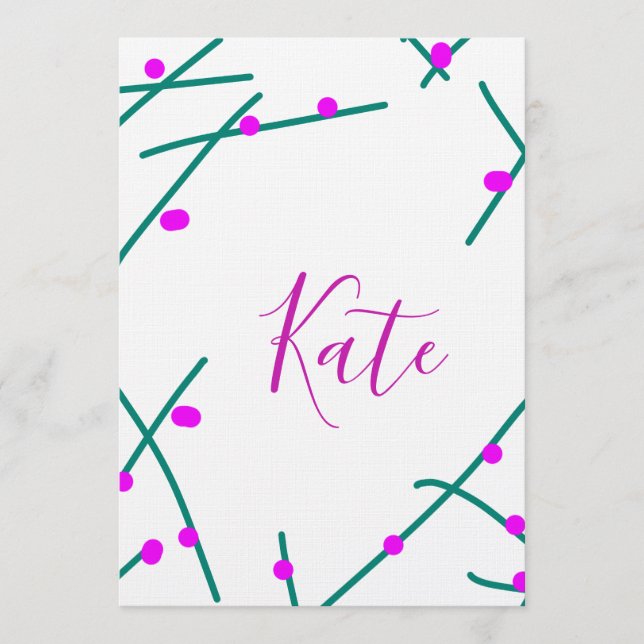 Pink green cherry tree name boho retro rustic bold invitation (Front)