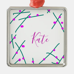 Pink green cherry tree name boho retro rustic bold metal ornament