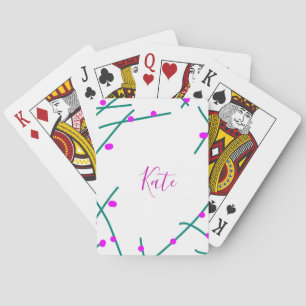 Pink green cherry tree name boho retro rustic bold playing cards