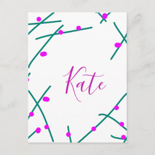Pink green cherry tree name boho retro rustic bold postcard