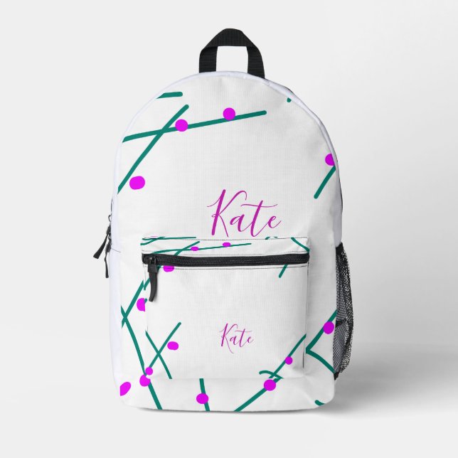 Pink green cherry tree name boho retro rustic bold printed backpack (Front)