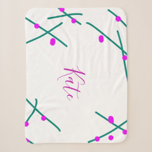 Pink green cherry tree name boho retro rustic bold sherpa blanket